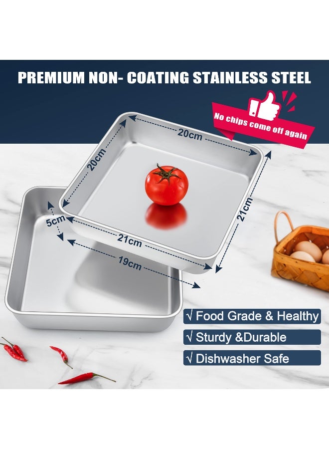 2 Pack 8 Inch Square Baking Tin 21cm, Stainless Steel Cake Roasting Pan Matte Finish Dishwasher Safe for Brownie Lasagna Birthday Cake - Image 2